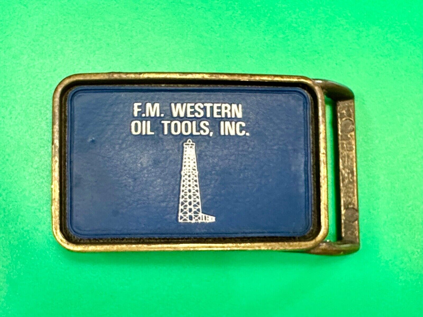 Vintage  FM western oil well tools belt buckle - Mining Refinery Drilling