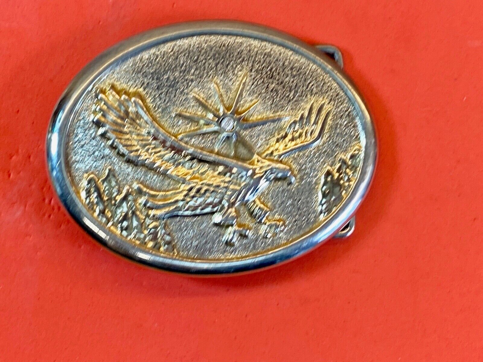 Vintage Flying Classic Bald Eagle With Rhinestone As Sun Starburst Belt Buckle 