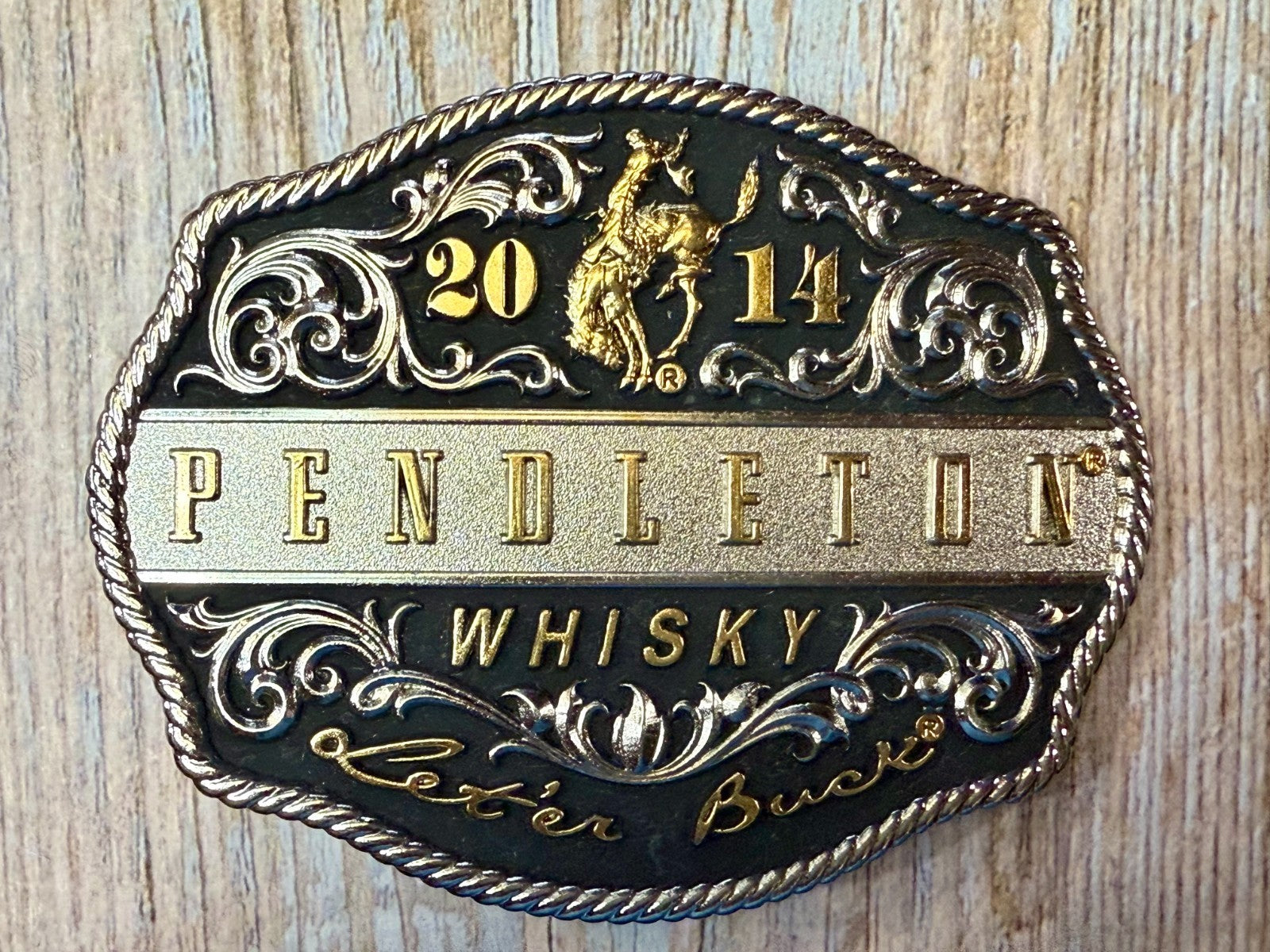 2014 Pendleton Whiskey Let'er Buck Rodeo Cowboy Montana Silversmiths Belt Buckle