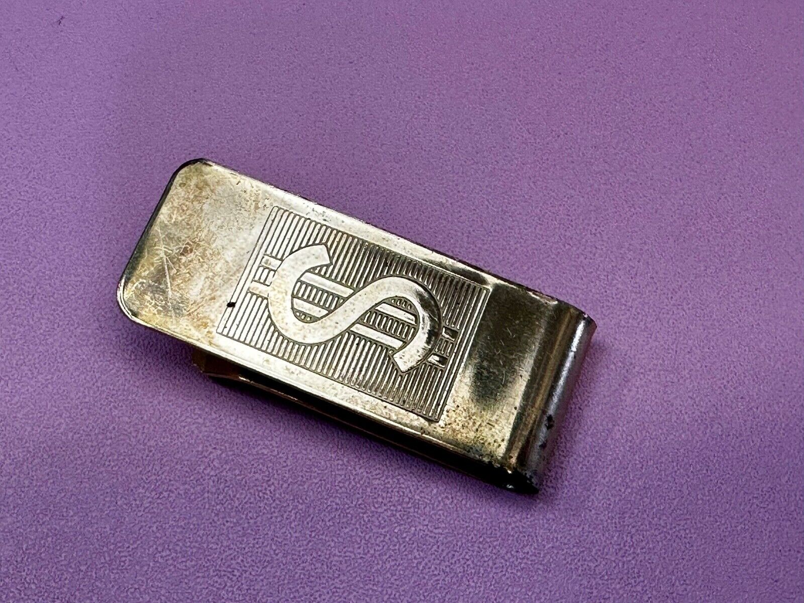 Vintage Gold Tone Dollar Sign $ Bill Holder Old School Money Clip