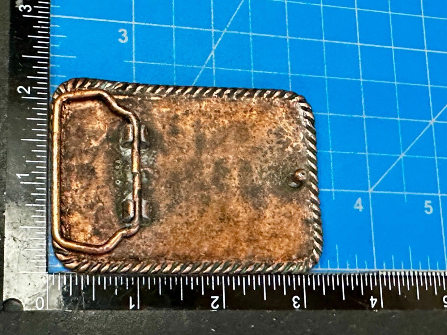 Artisan Hammered Dented Rope Border Rectangular Vintage Vibe Belt Buckle