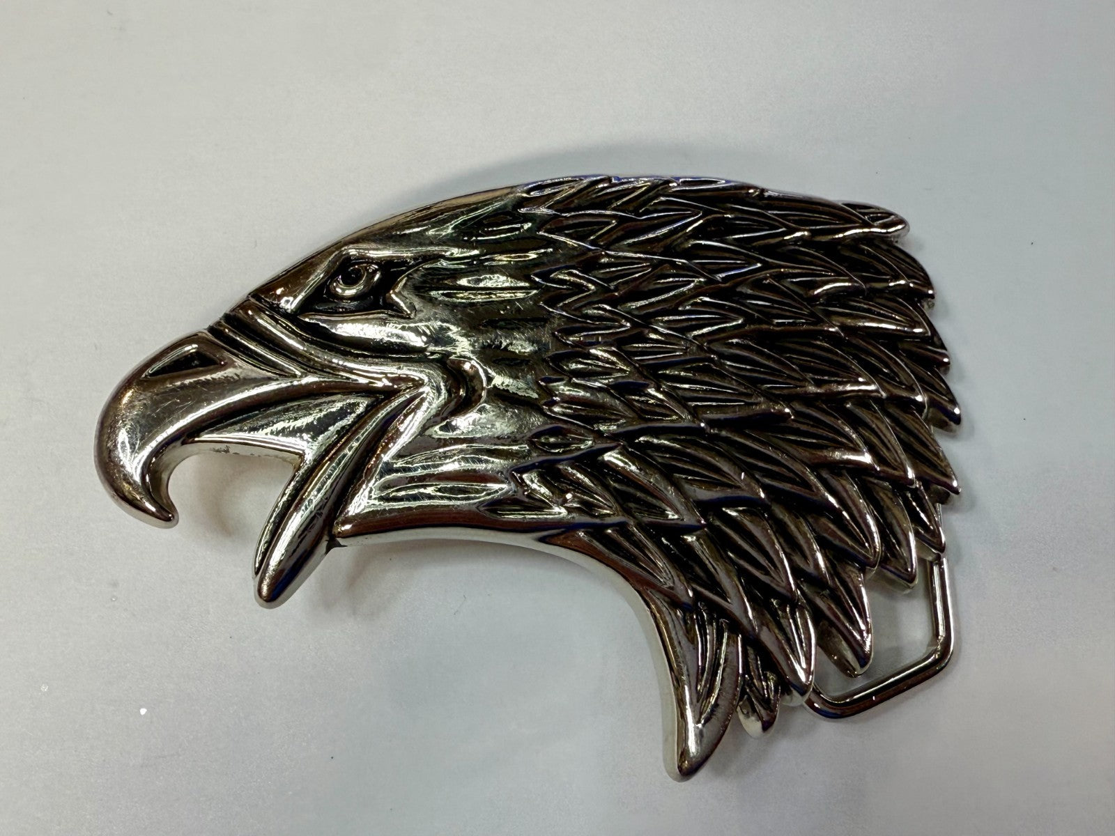 Attacking Eagle Head Figural Cutout Silver Color Western Belt Buckle