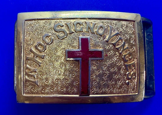 VINTAGE In Hoc Signo Vinces Masonic Knights Templar RED CROSS Belt Buckle