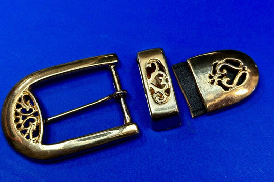 Three Piece Vintage Ranger Belt Buckle Set - Keeper & Tip Included