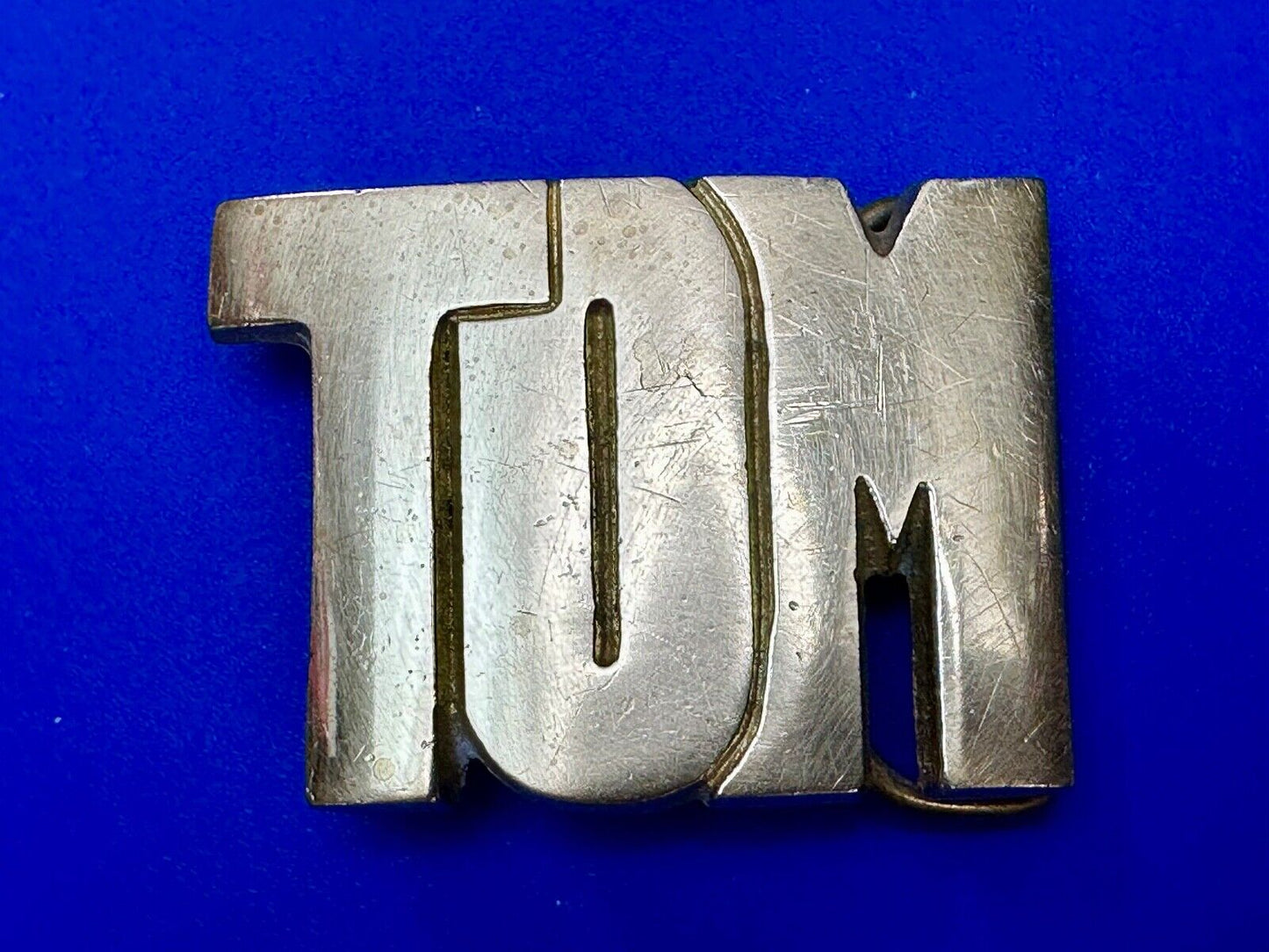 TOM Custom Name in cutout block letters solid brass belt buckle - Taiwan ROC