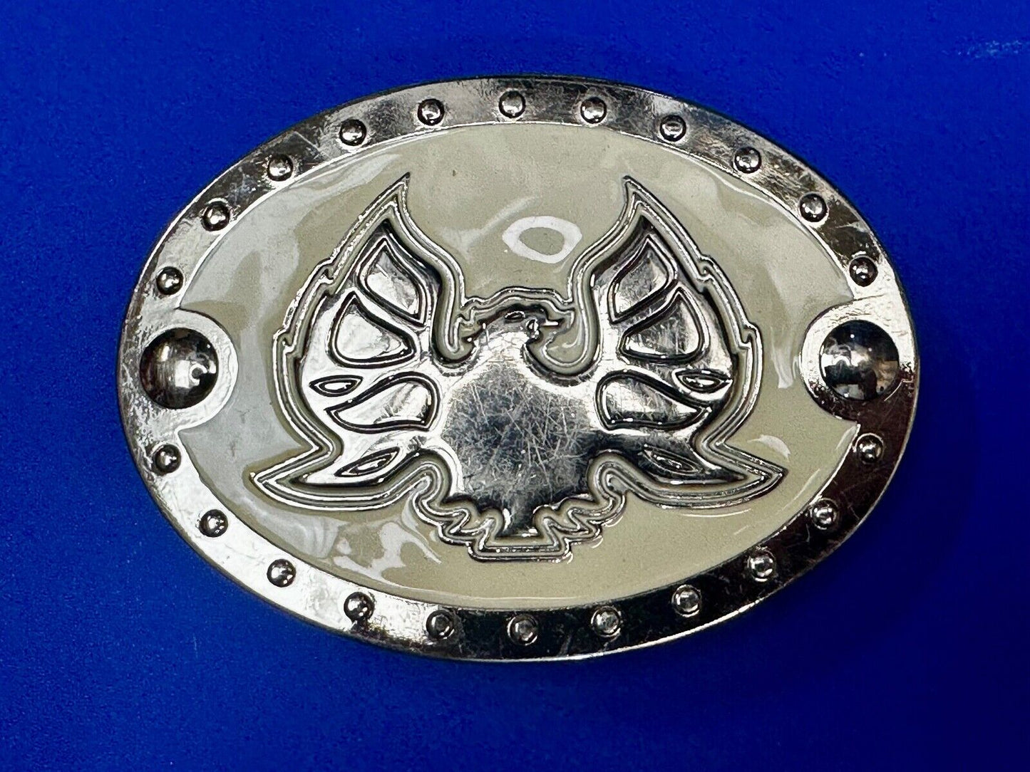 Thunderbird Eagle? Cream Color Enamel Studded Oval Silver Tone Belt Buckle