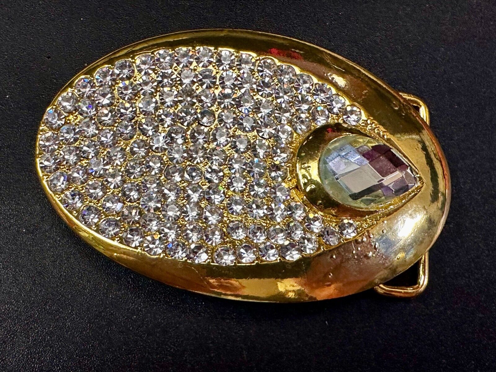 Beautiful Stylish Clear Rhinestone Covered Gold Tone Designer Oval Belt Buckle