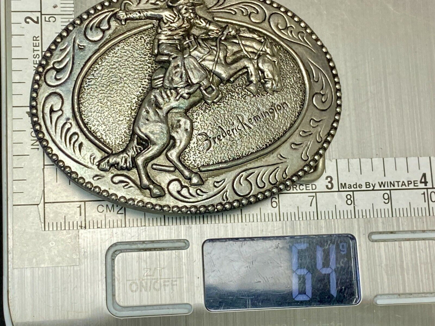 An Indian Trapper Frederick Remington Cowboy Horse Vintage Belt Buckle