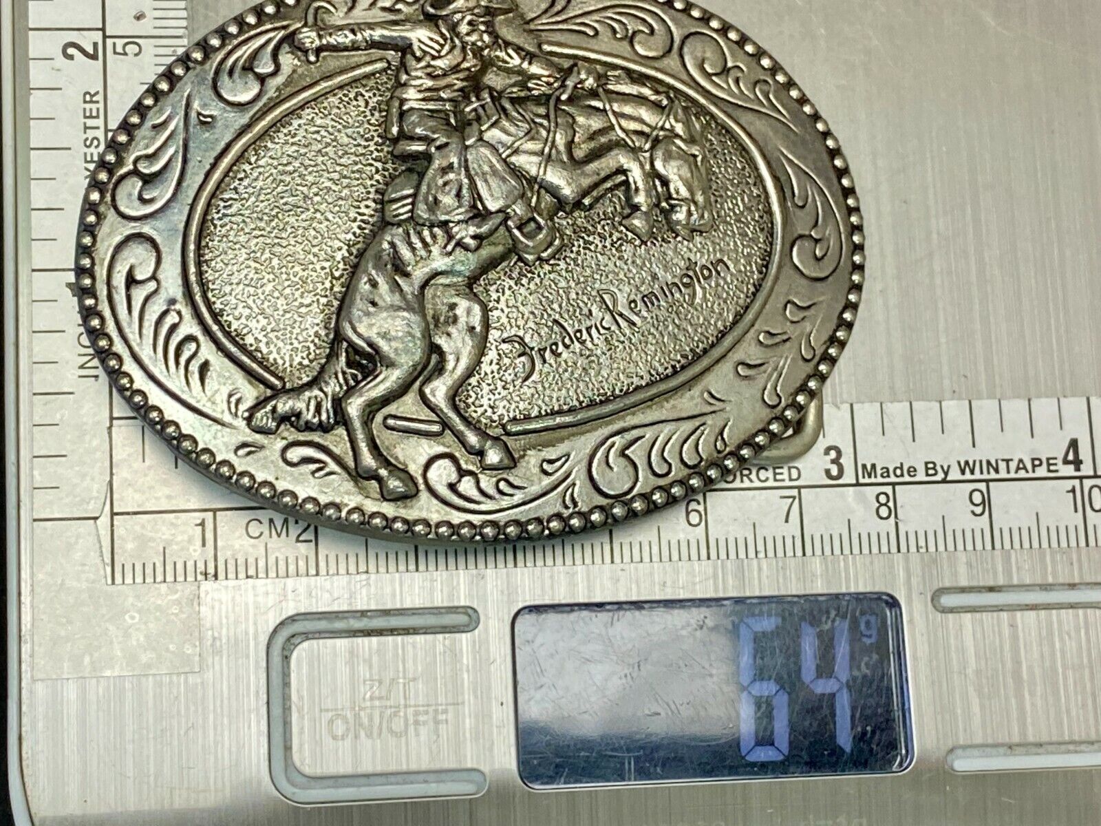 An Indian Trapper Frederick Remington Cowboy Horse Vintage Belt Buckle