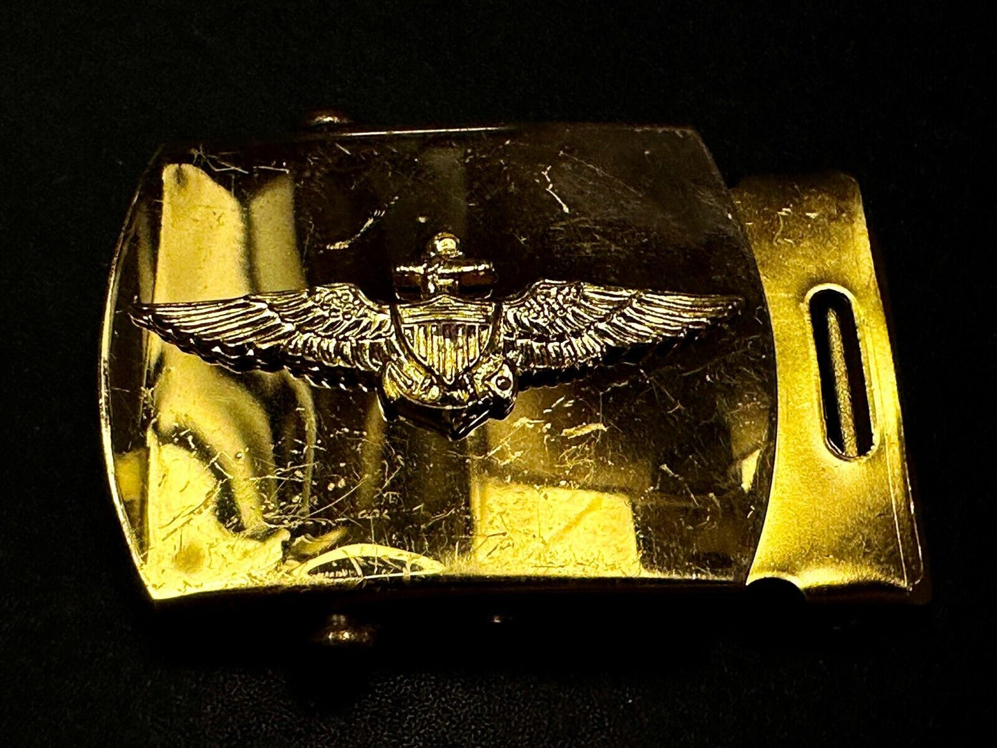 US Navy Aviator Officer Pilot Air Warfare Eagle Seal Brass Ratchet Belt Buckle