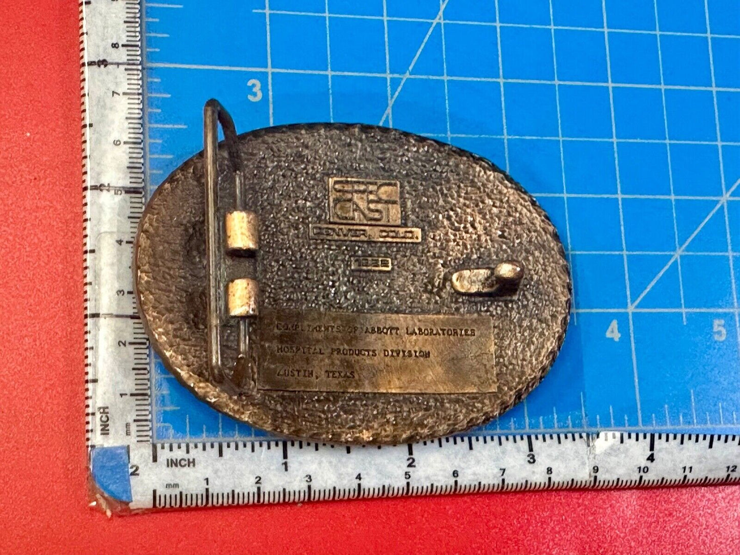 Abbott Laboratories Austin Texas Hospital Products Division 1980's belt buckle