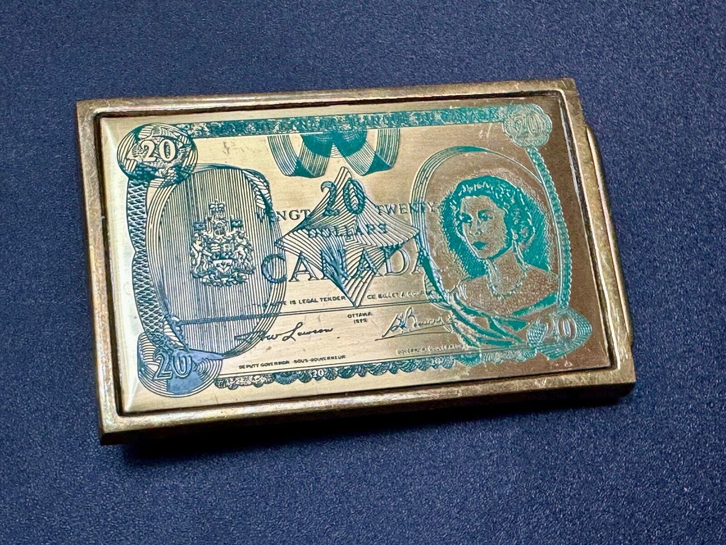 Twenty Dollars Canada Canadian Money Solid Brass Vintage 1983 Belt Buckle by NAP