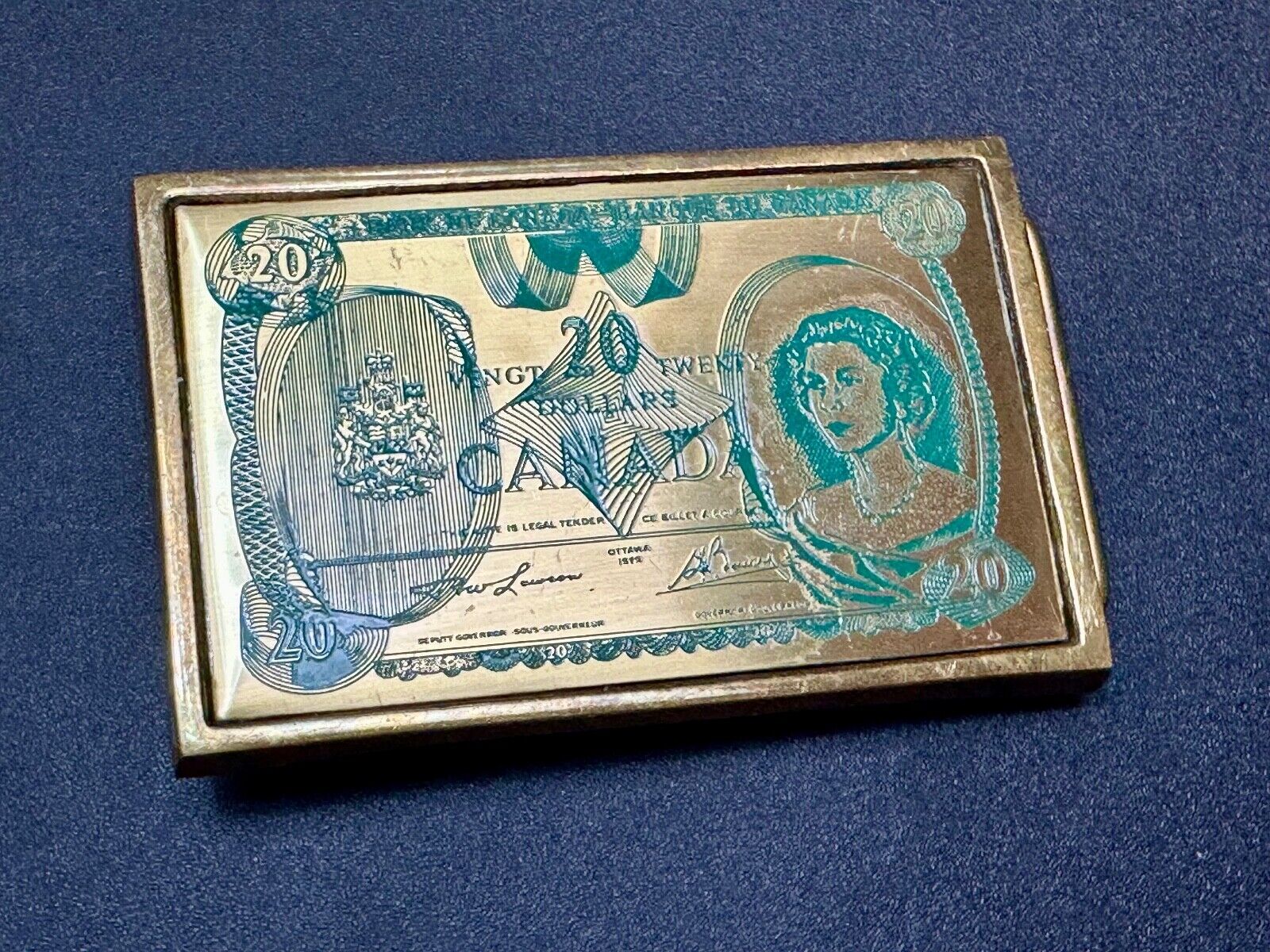 Twenty Dollars Canada Canadian Money Solid Brass Vintage 1983 Belt Buckle by NAP