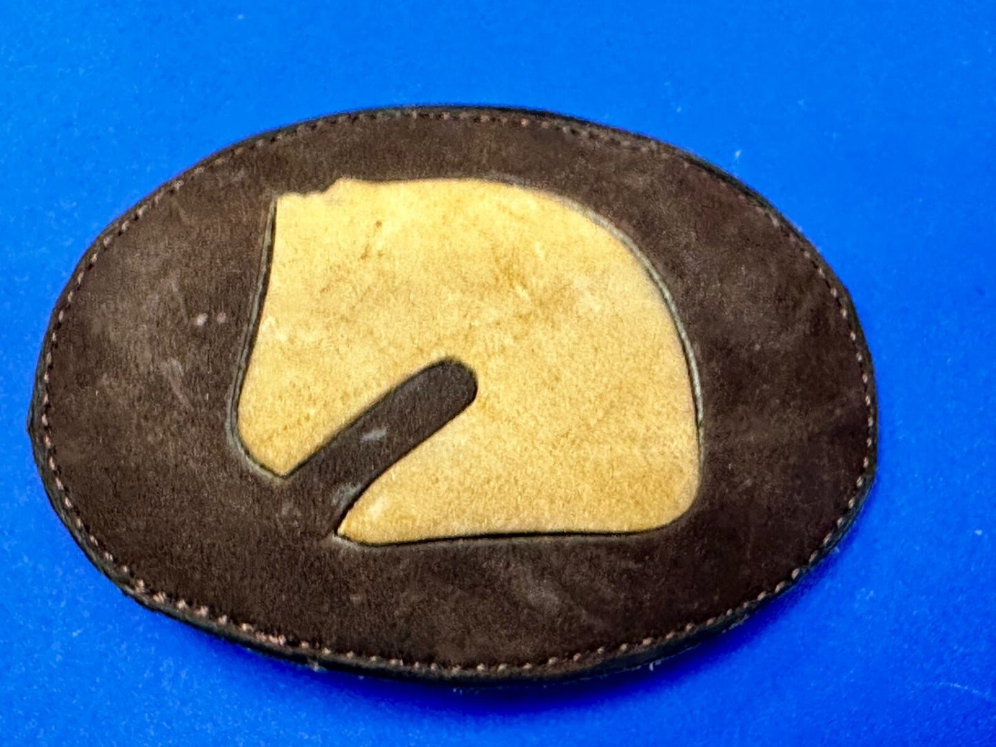 Abstract Horse Head - Brown Leather Stitched Vintage Belt Buckle