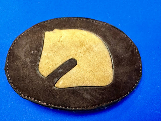 Abstract Horse Head - Brown Leather Stitched Vintage Belt Buckle