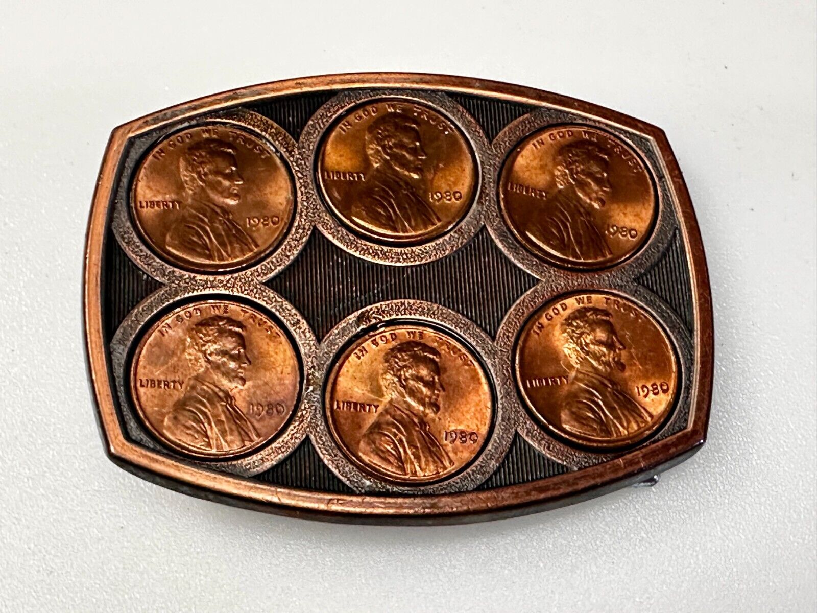 1980's Coins Pennies Vintage Artisan Collectors Belt Buckle