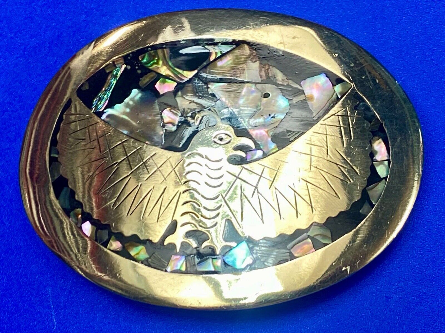 Abalone Shell Native BIRD - wings wide Alpaca Mexico stamped belt buckle