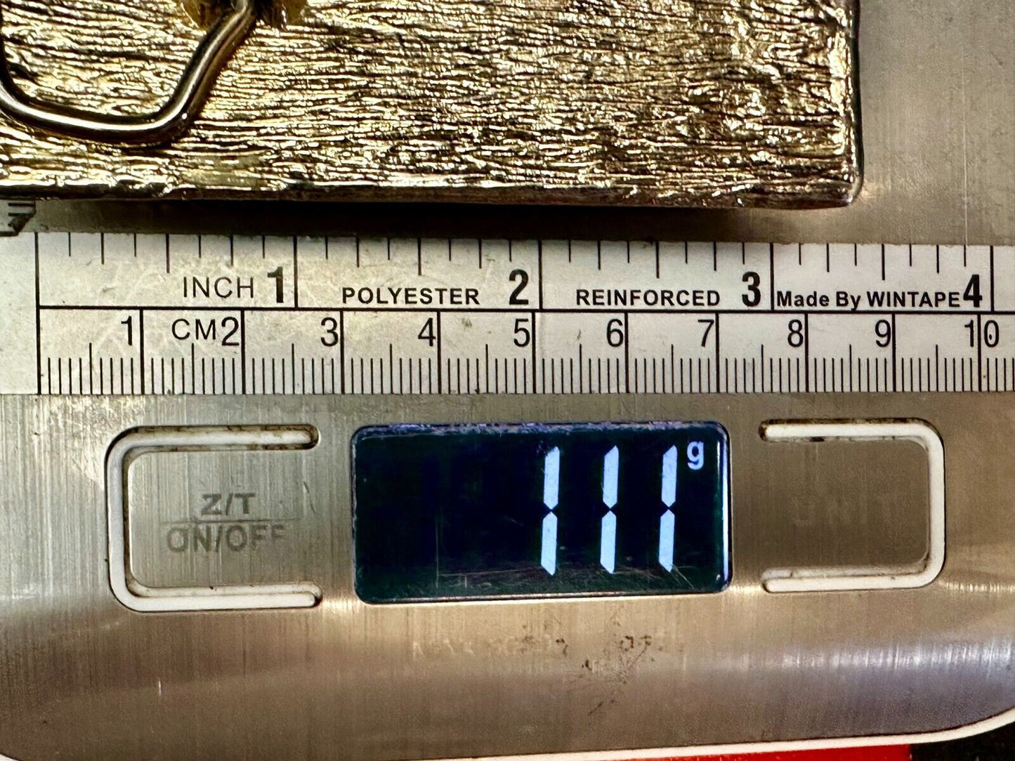 White Fiddler Crab Encased in Clear Enamel Vintage Gold tone Belt Buckle