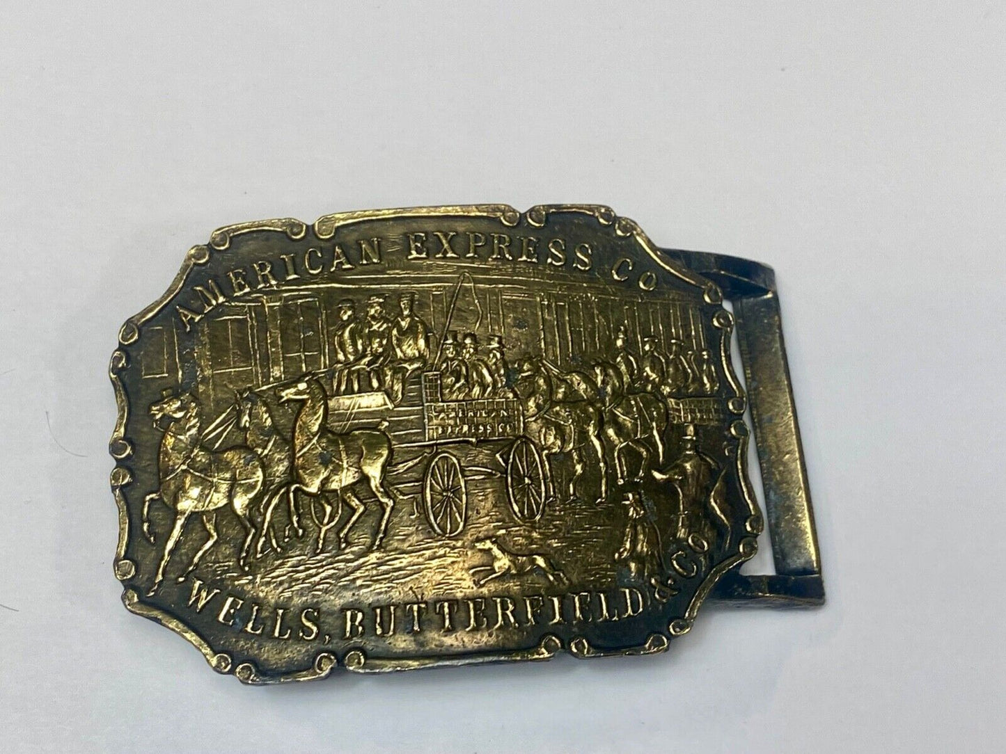 American Express Wells Butterfield unique stagecoach belt buckle