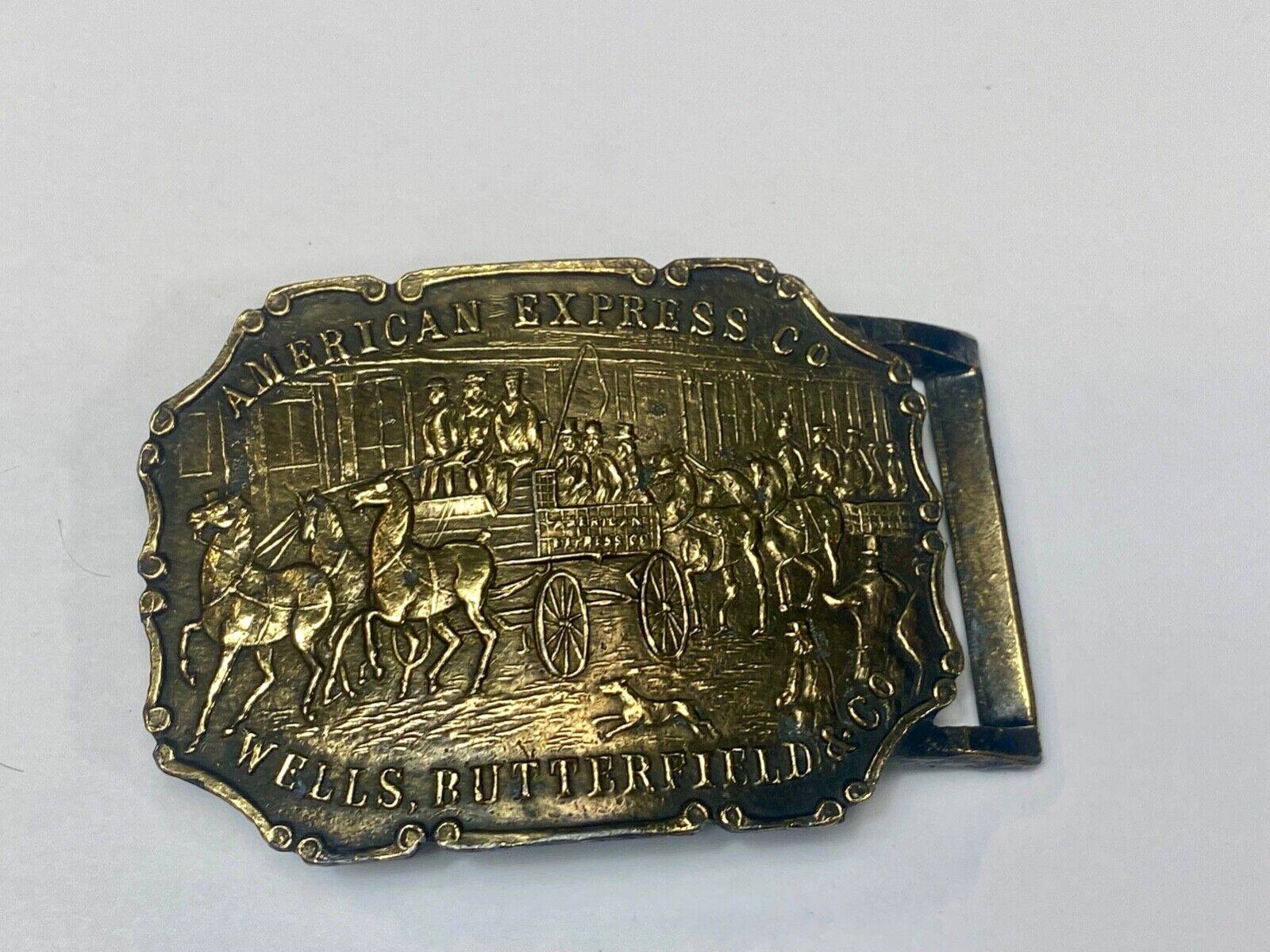 American Express Wells Butterfield unique stagecoach belt buckle