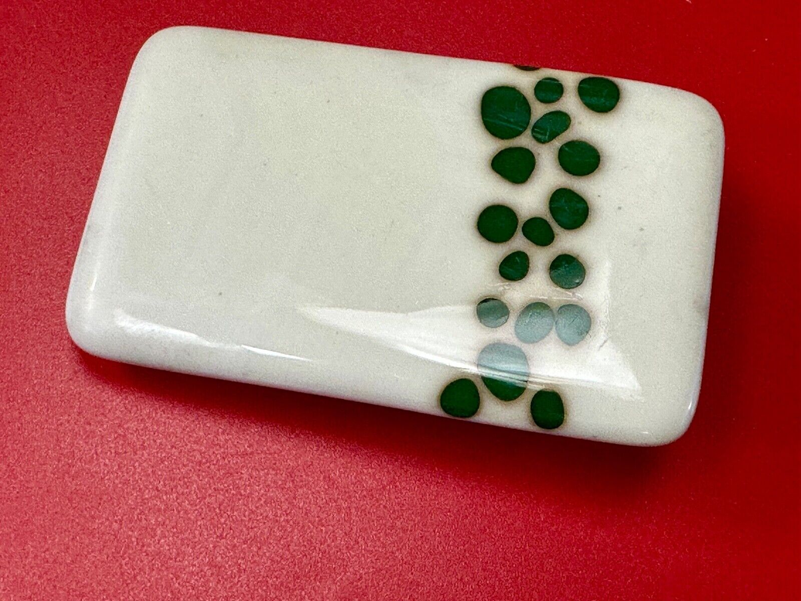 Artisan painting glossy porcelain? rectangular white & green color belt buckle