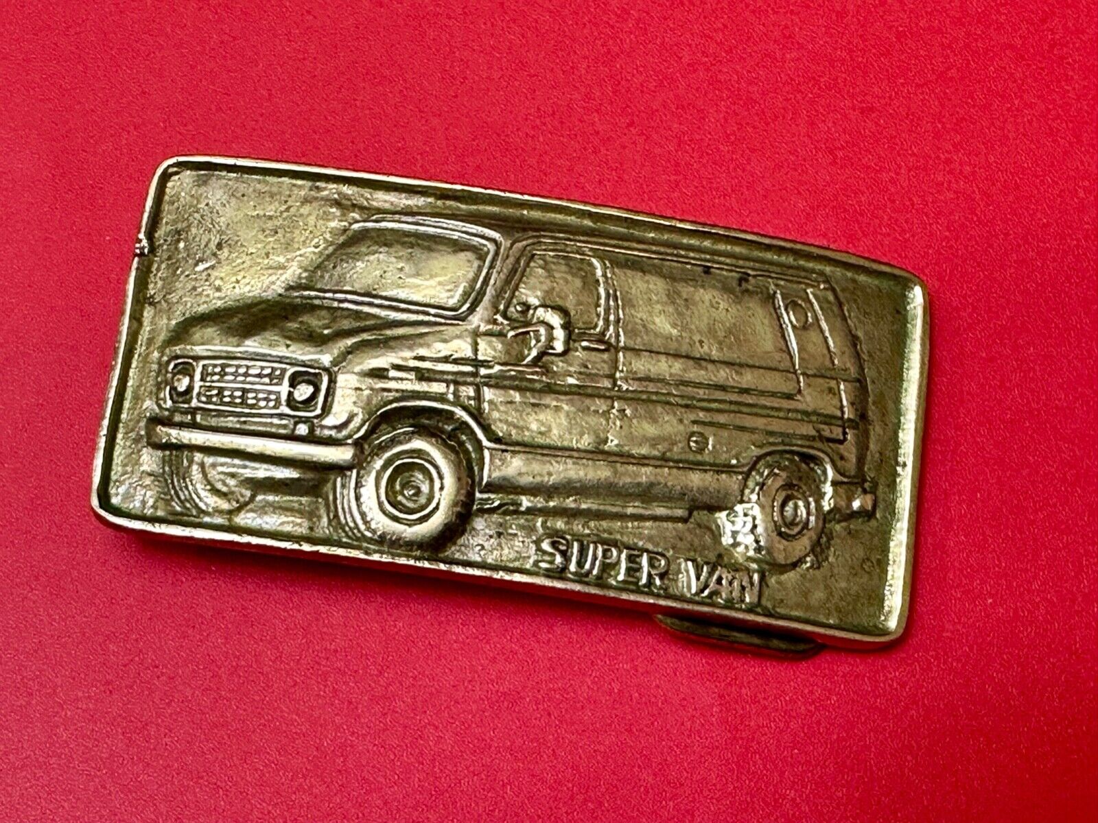 70s Super Van Solid Brass Belt Buckle Chevy Ford Hippy Style and Retro
