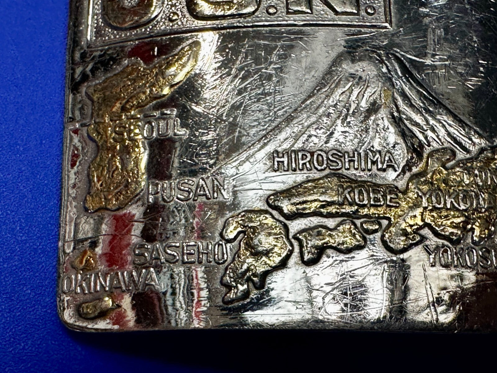 USN United State Navy Japan Korea Map Military Style Ratchet Belt Buckle