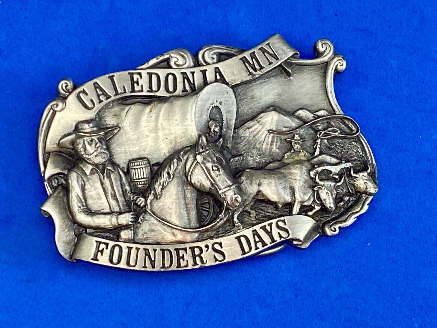 Vintage Founder’s Days Caledonia MN Siskiyou belt buckle - Ralph L Young -elder 