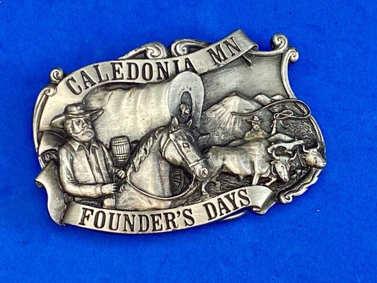 Vintage Founder’s Days Caledonia MN Siskiyou belt buckle - Ralph L Young -elder 