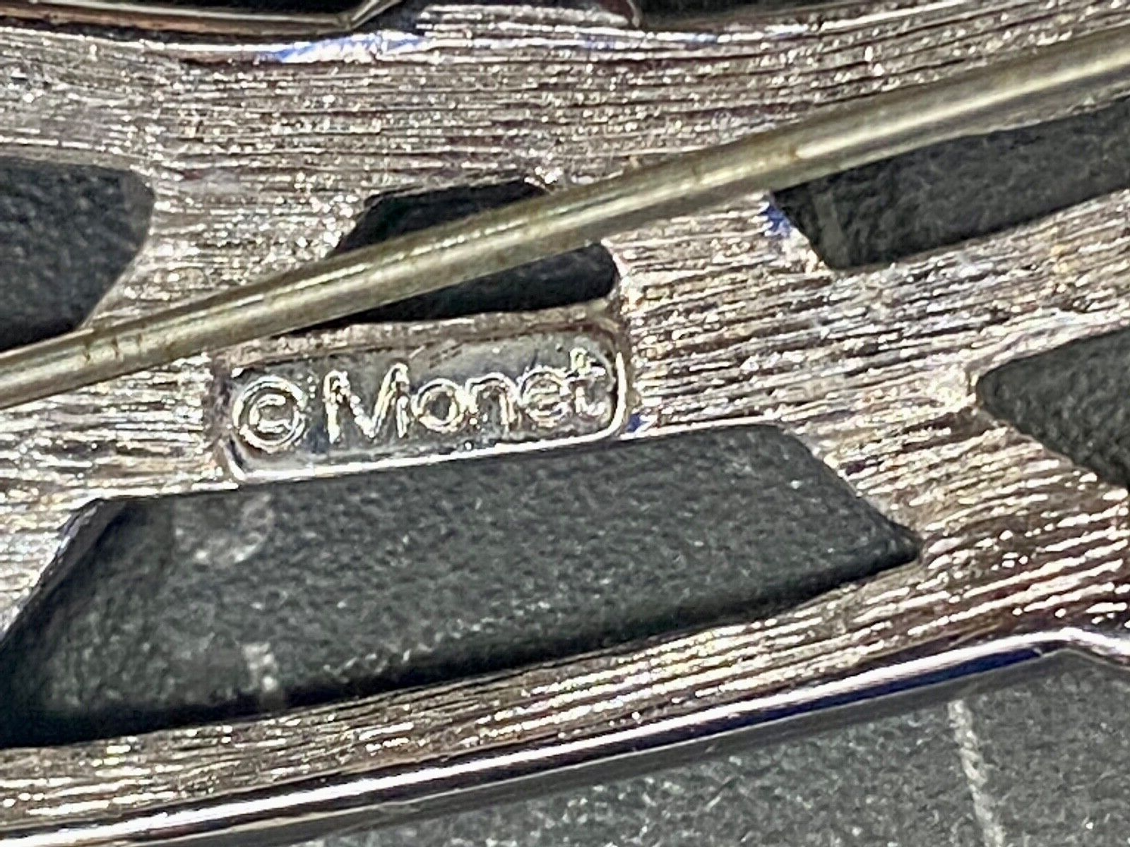 Abstract Retro Design 3 Level Silver Tone Brooch Pin by Monet