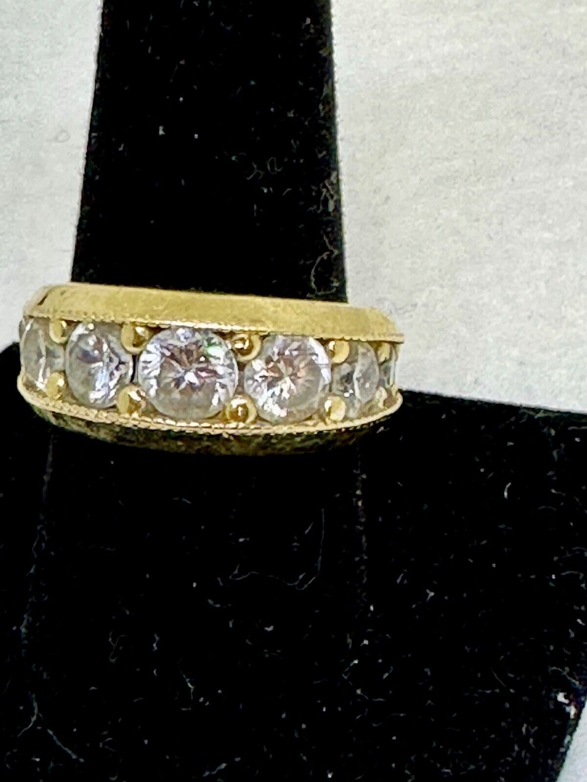 14K Gold BJ Engraved Cubic Zirconia Ring  - Band Sz 9.5  - 9.8 grams