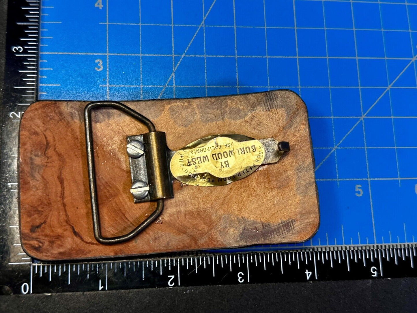 Vintage Glossy Polished Lacquered Wood Belt Buckle By Burl Wood West