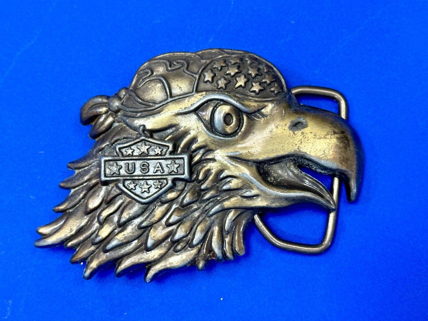 Bikers Eagle USA Motorcycle Rider figural cutout Head beak bandana belt buckle