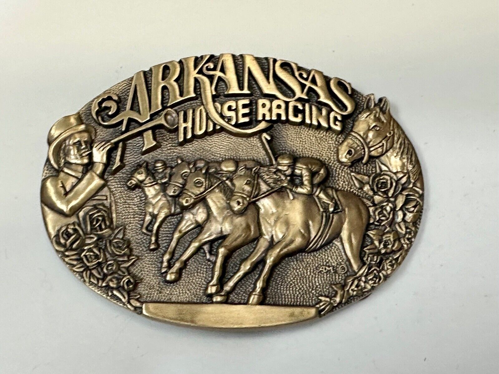 Arkansas State Horse Racing Vintage Solid Brass Award Design Medals Belt Buckle