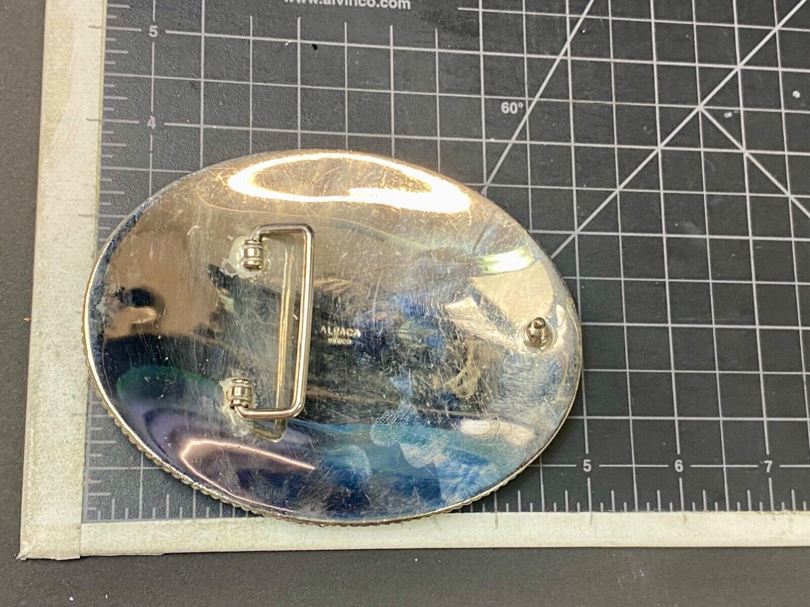 5" wide! Alpaca Mexico stamped wild mustangs horses running wild belt buckle