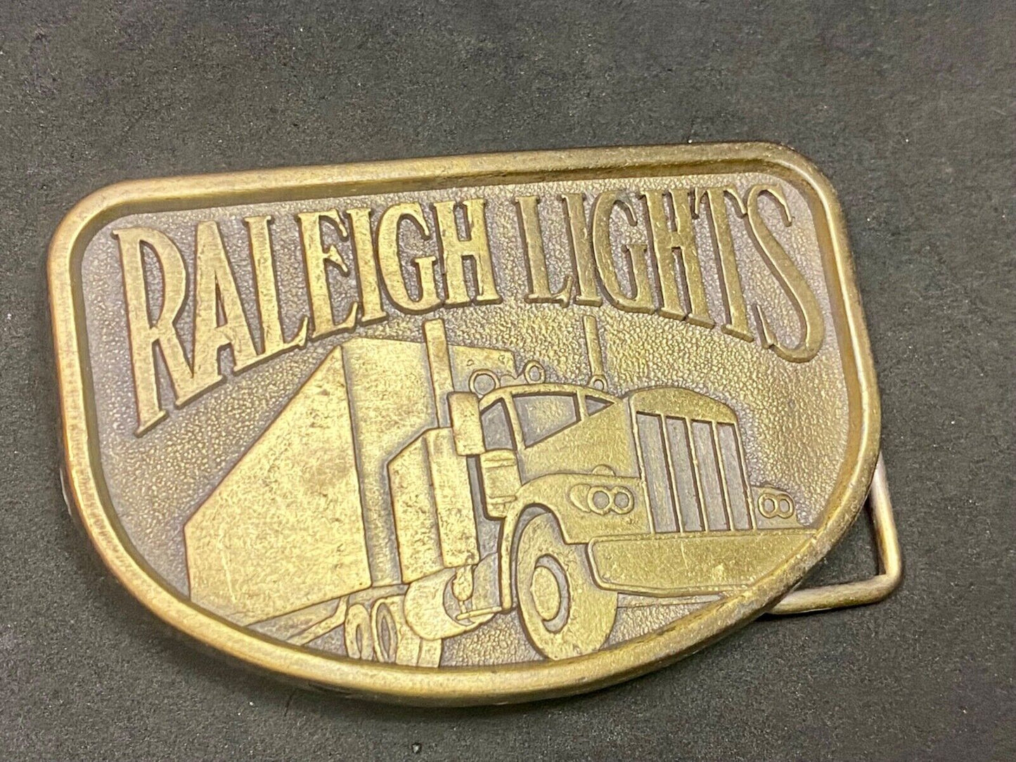 1970S Vintage Raleigh Lights Semi Truck Trucker Brass Tone Belt Buckle By Rj