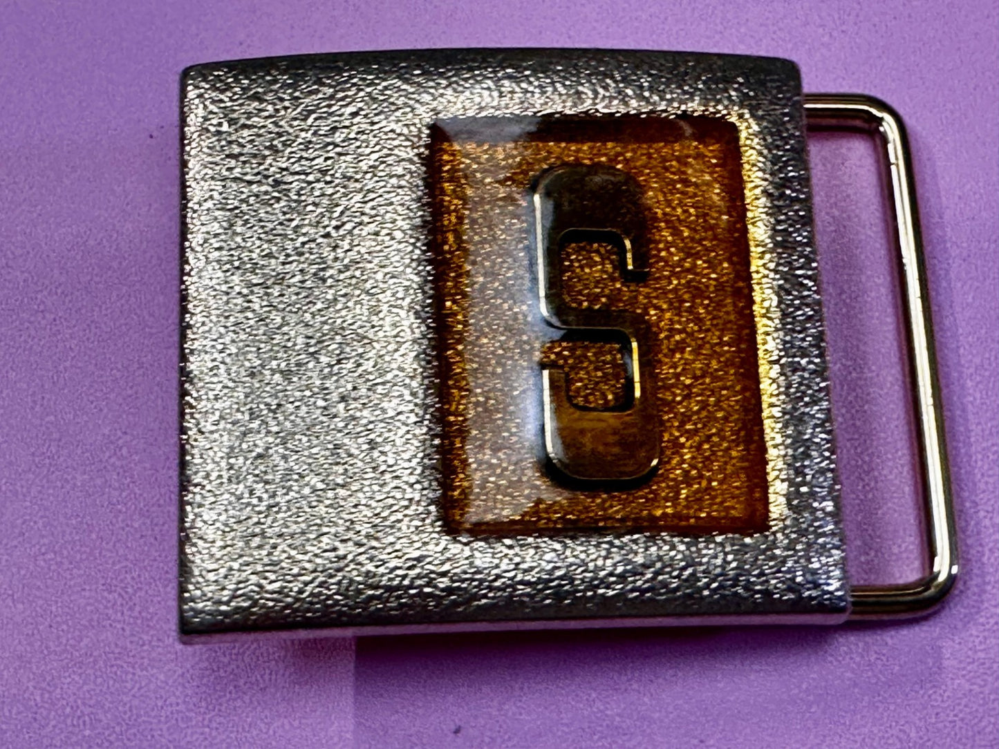 Vintage Initial Letter S Two Tone Monogram Metal Lee NY USA Belt Buckle