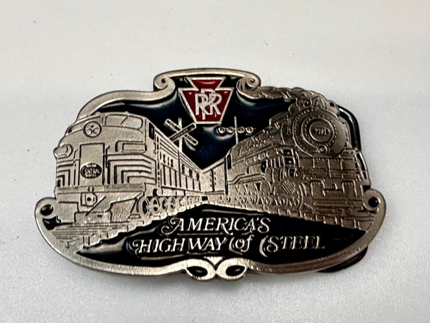 America’s Highway Of Steel RR Double Railroad Train Belt Buckle Made in USA 2396