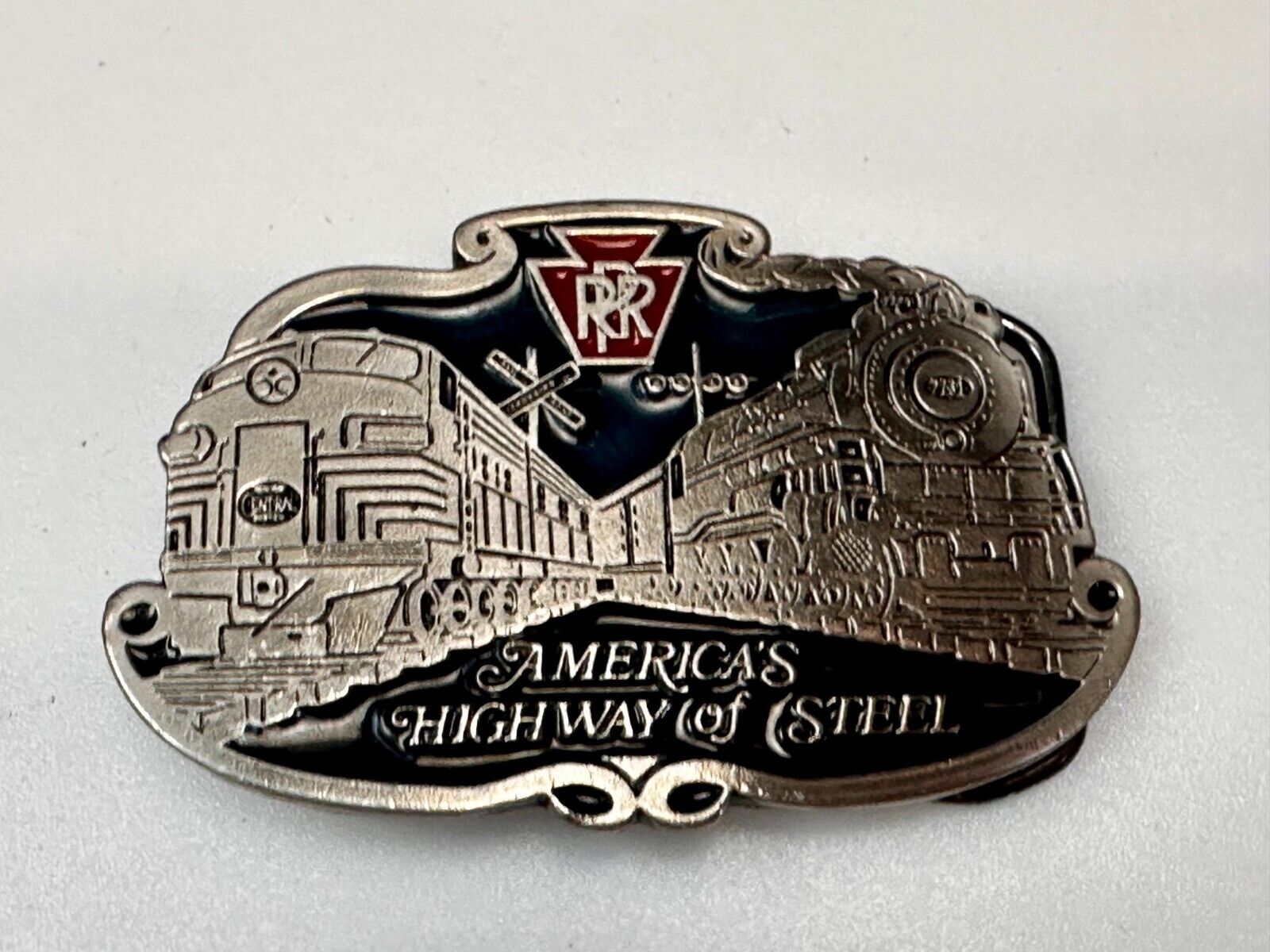 America’s Highway Of Steel RR Double Railroad Train Belt Buckle Made in USA 2396