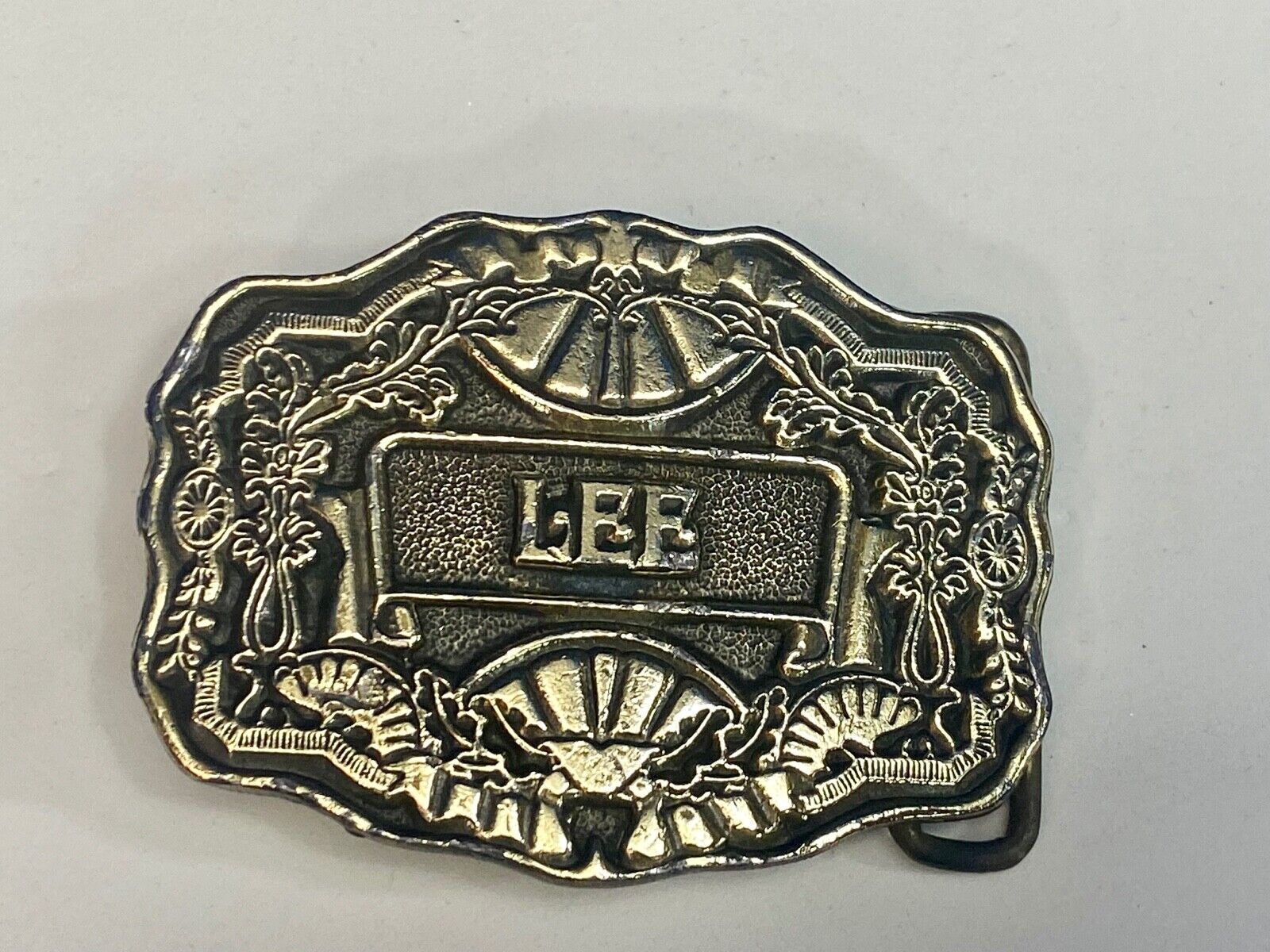 Vintage 1970'S Name Lee Western Framed Flower Swirl Belt Buckle By Oden