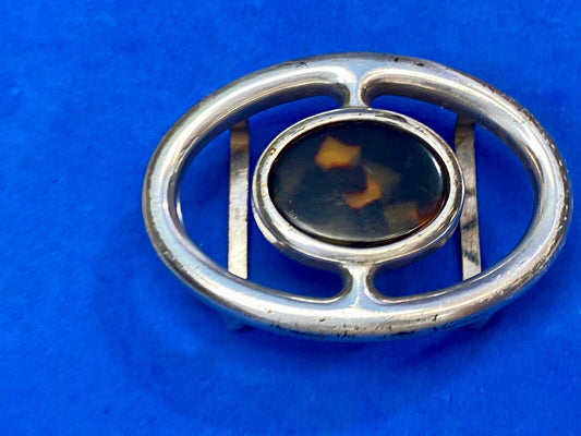 Vintage enamel? centerpiece on western silver tone see though 2.5" belt buckle 