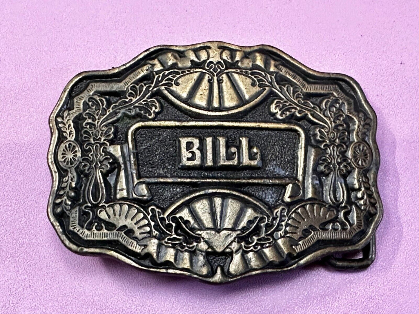 1970s BILL Name - Custom Brass Tone Metal Oden USA Personalized Belt Buckle