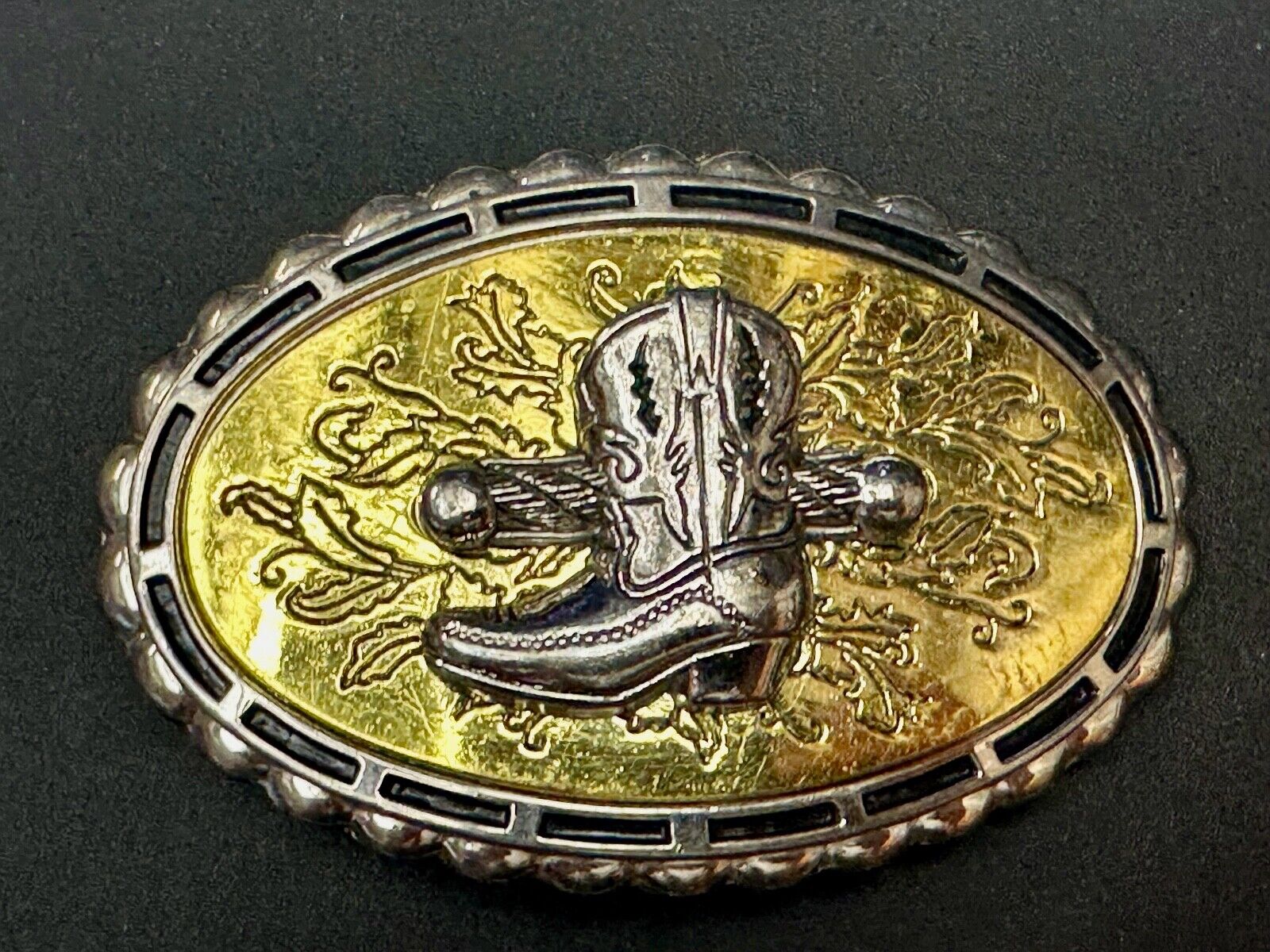 Unique Single Cowboy Boot - vintage yellow background western belt buckle