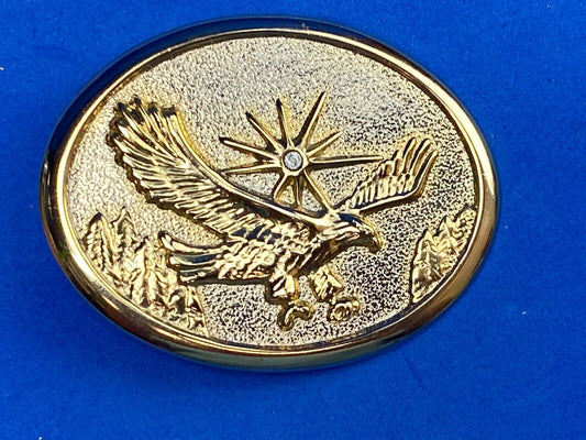 VINTAGE GOLD TONE AMERICAN EAGLE IN FLIGHT BELT BUCKLE WITH Starburst! 