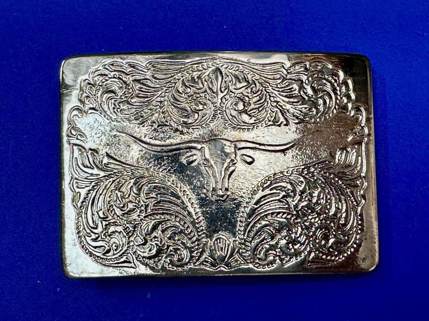 Vintage longhorn cow steer western flower swirl design belt buckle