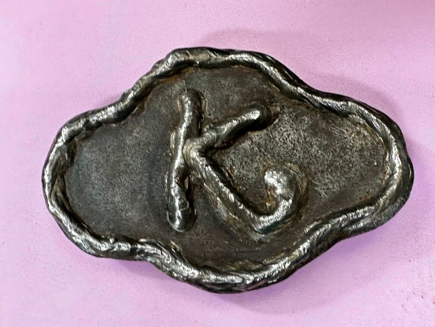 Artisan Initial Letter K  - Large Chunky Metal outlined Belt Buckle