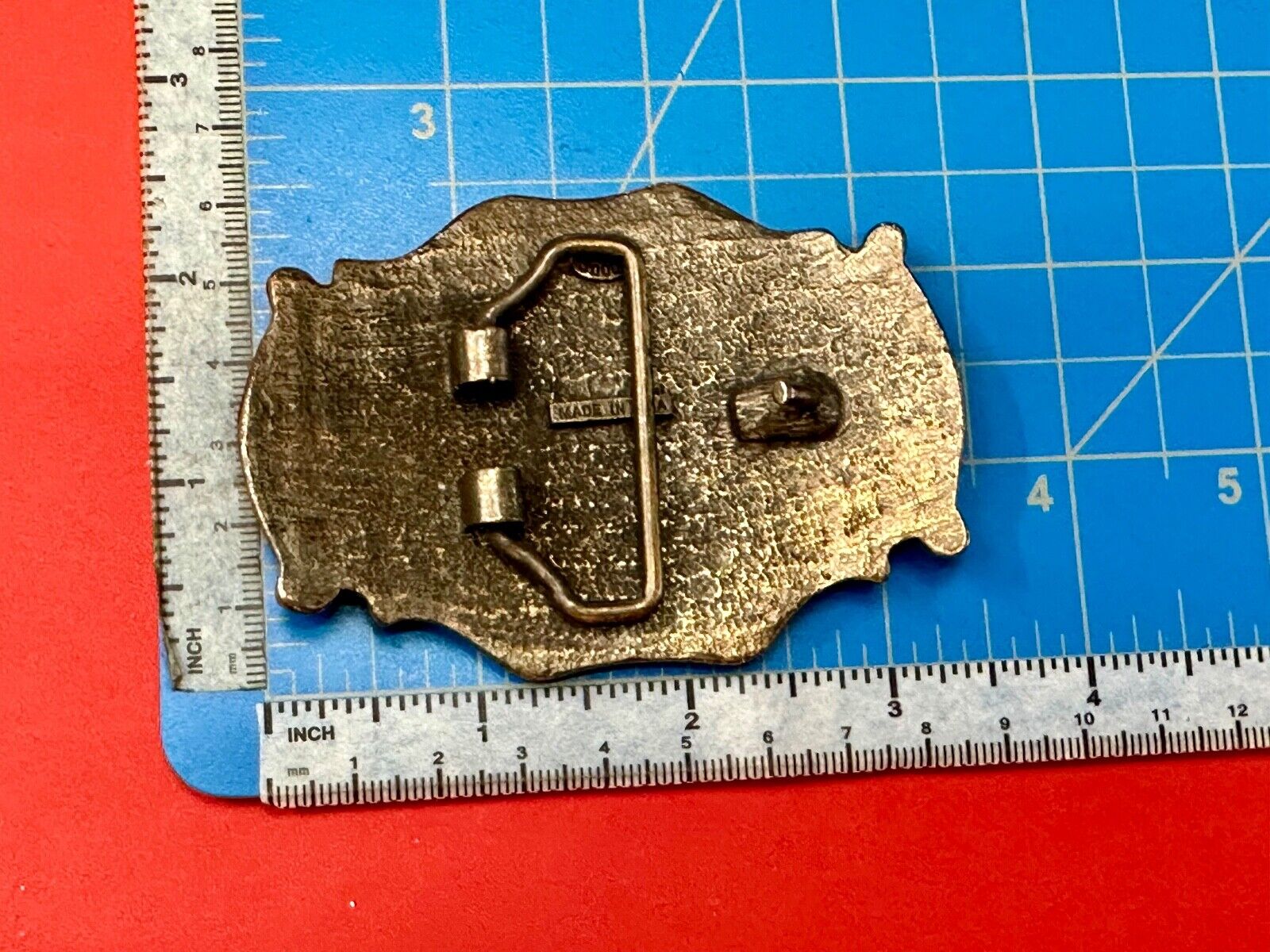 Vintage light blue rhinestone covered western framed belt buckle