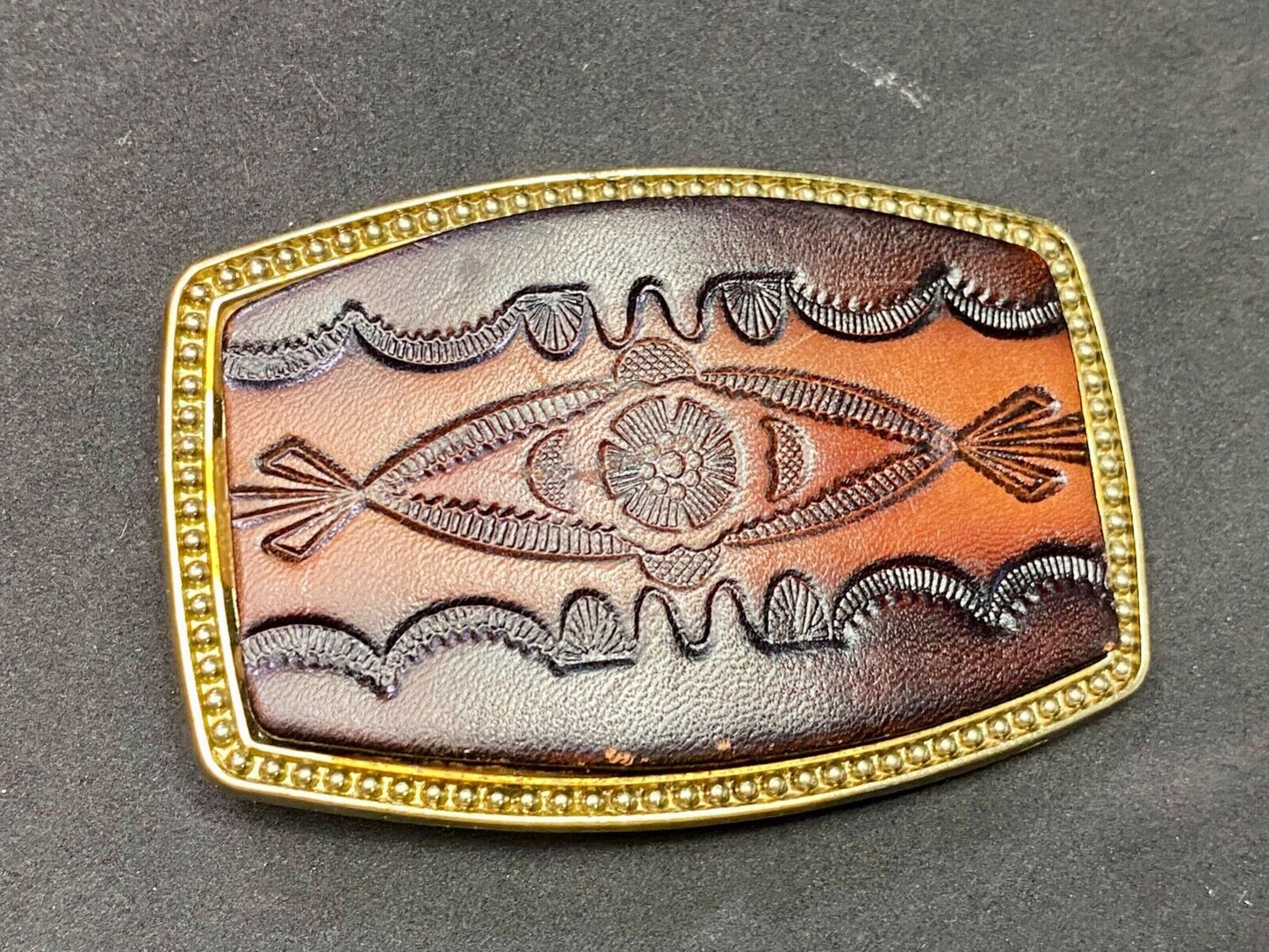 Alumaline 4108 faux leather and brass tone southwestern style belt buckle