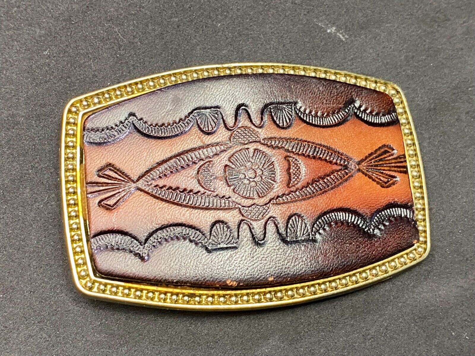 Alumaline 4108 faux leather and brass tone southwestern style belt buckle