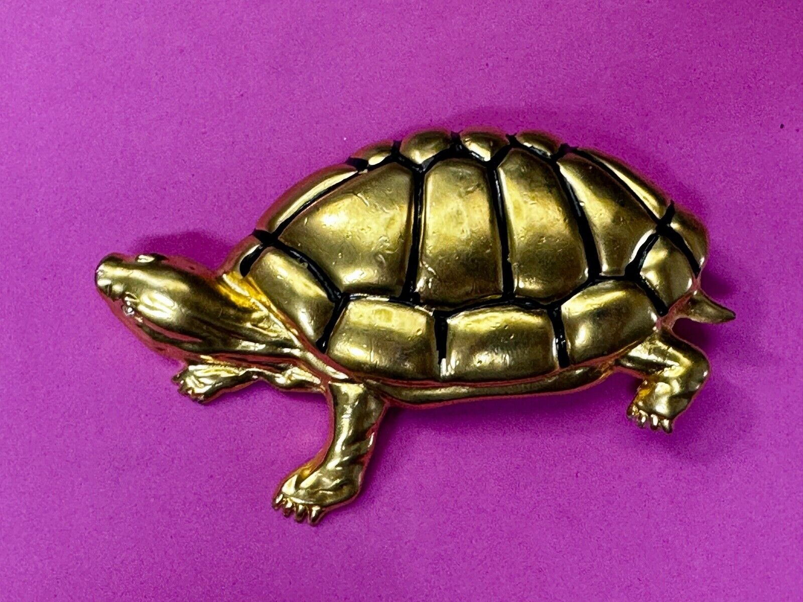 Tortoise Turtle Adorable Figural Huge Gold Tone Vintage Belt Buckle Over 4" Wide